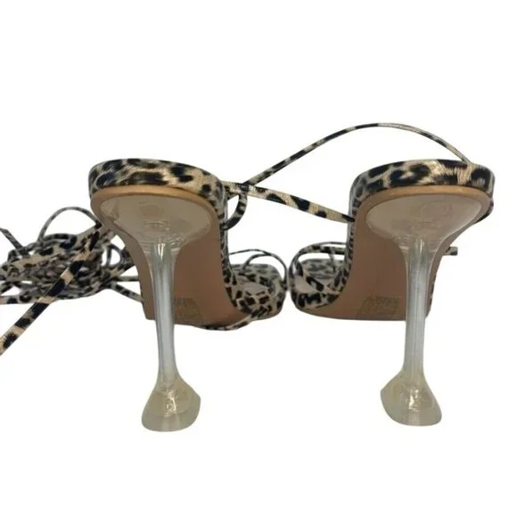 SO ME / Lace Up / Leopard Print / Heels With Clear / Stiletto Heel / Strappy - Picture 4 of 7